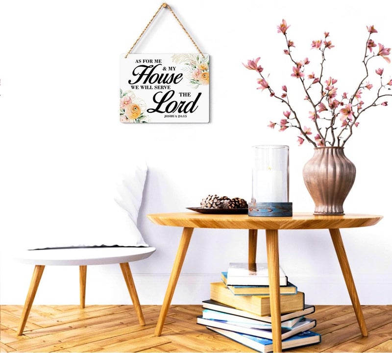 BELLOWDEER Inspirational Decor As for Me and My House We Will Serve The Lord-Joshua 24:15 Christian Bible Verse Wall Art Scripture Wooden Hanging Sign for Farmhouse Home Wall Art Decoration 10 x 8 Inches - Image 2